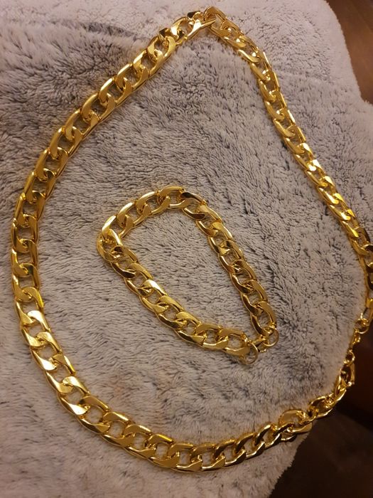 Złoty Zestaw Biżuterii Łańcuszek Szeroki Męski Bransoletka Pancerka