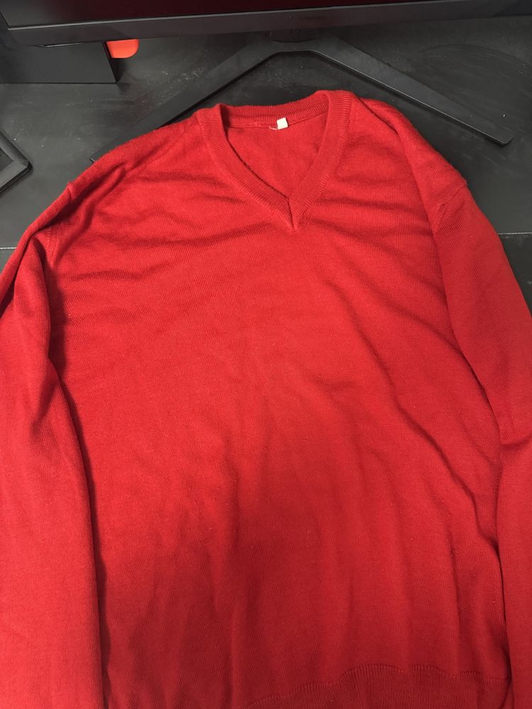 Camisola com gola em V - Vermelho - XL