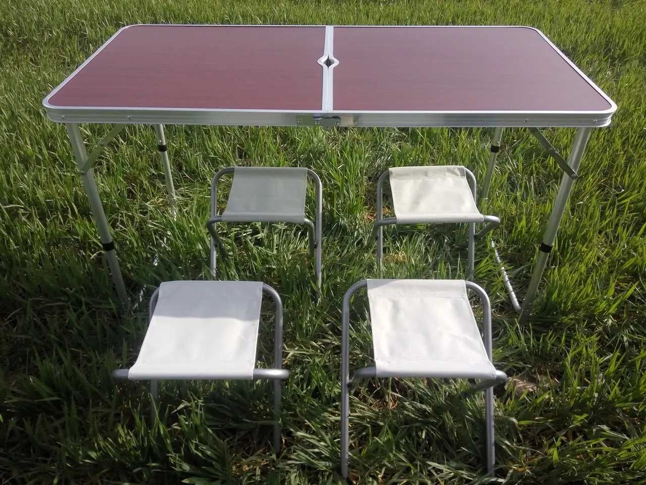 Стол алюминиевый раскладной для пикника + 4 стула, чемодан Красный