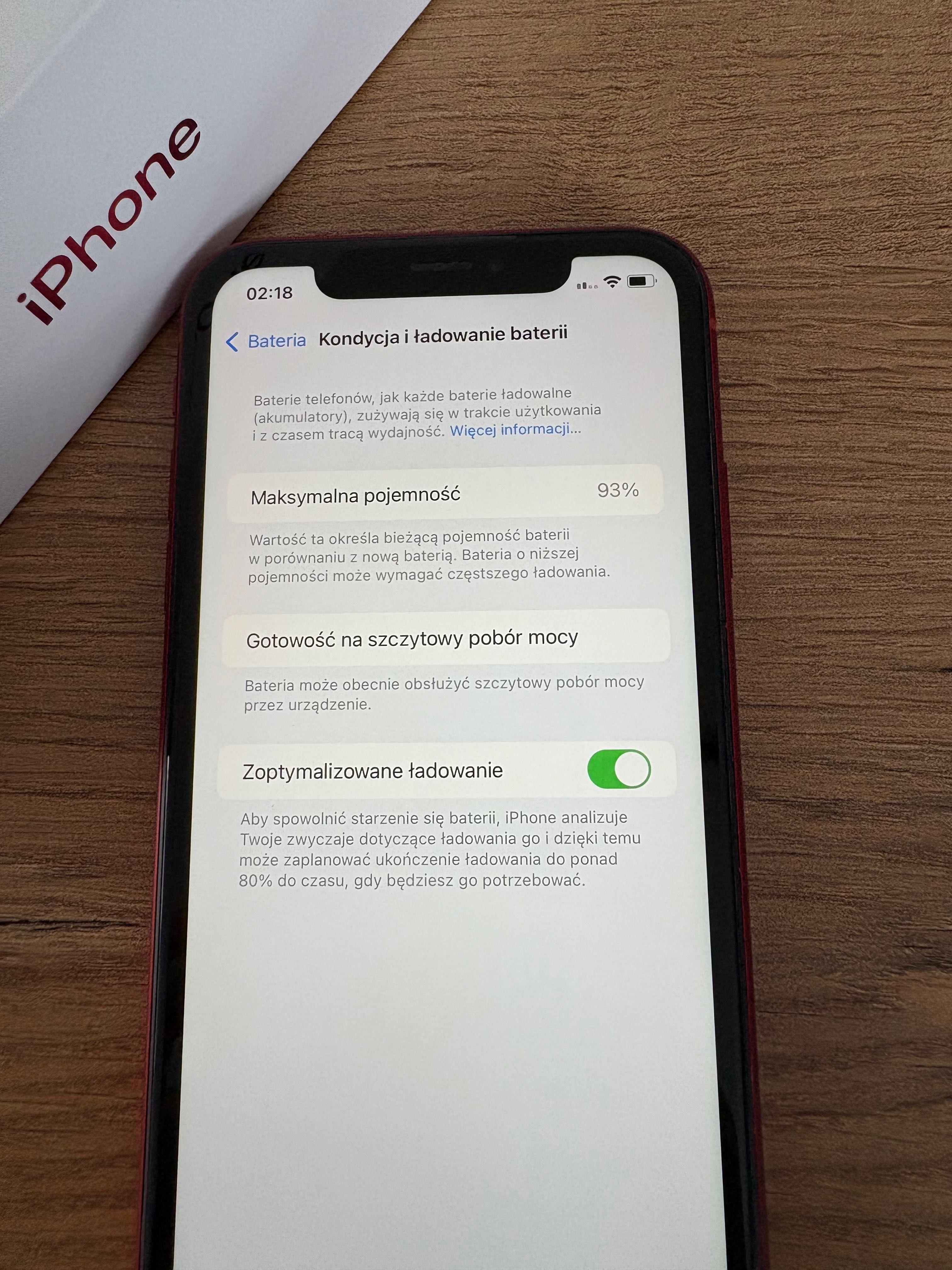 używany iPhone XR - stan bardzo dobry, 64 GB, kondycja baterii 93%