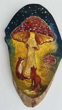 Картина Мухомори Олія масло, ручна робота на дереві