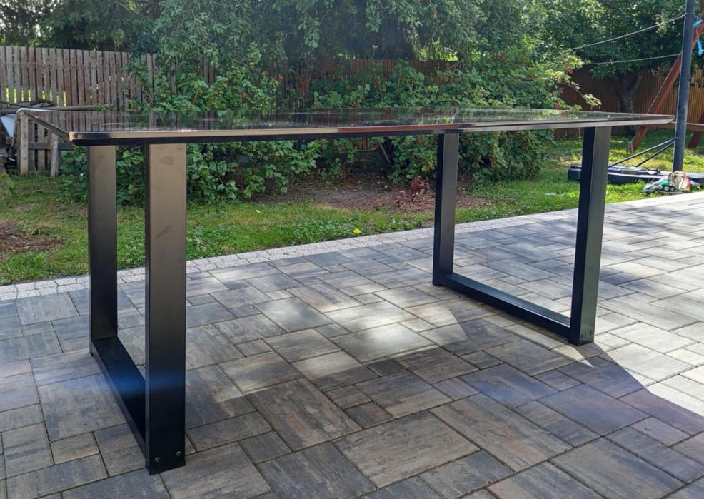 Nowy stół czarny 90x180 połysk metalowe nogi