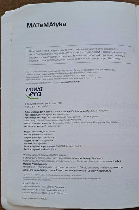 Matematyka  1 zbiór zadań, dla liceum i technikum