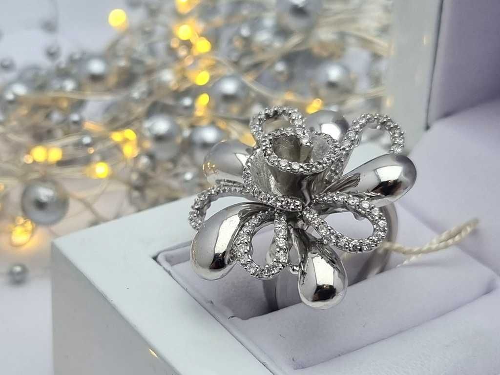 Piękny srebrny pierścionek kwiat 925 9,33g r.16