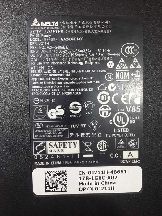 Блок живлення для Dell 19.5V 12.3A 240W (7.4*5.0+pin)  J211H ORIGINAL
