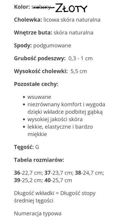 Półbuty skórzane złote LANQIER 39 Komfort Soft