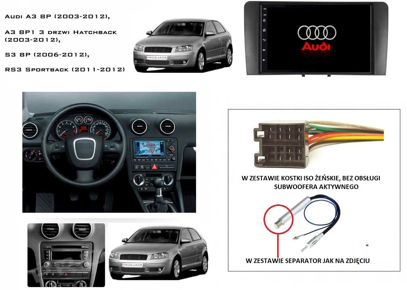 Radio Android Auto Carplay Bluetooth RDS Audi A3 8P 2003.-.2012