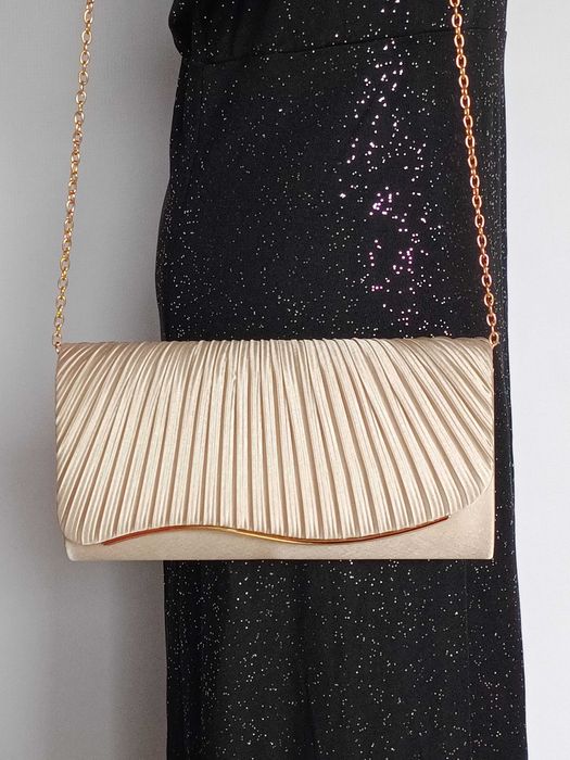 Beżowo złota torebka plisowana elegancka wyjściowa wieczorowa weselna