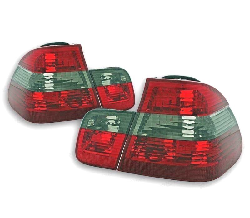 FAROLINS TRASEIROS BMW SEDAN E46 01-05 VERMELHO FUMADO