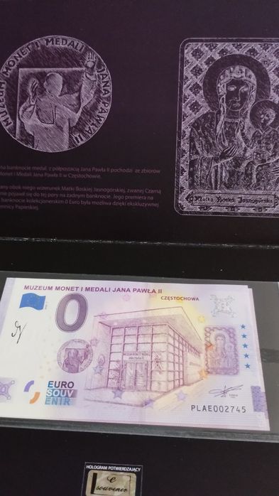 Banknot 0 euro Muzeum monet i medali Jana Pawła ll w Częstochowa