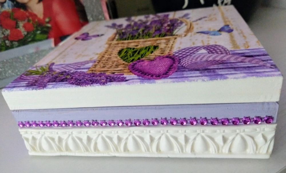 Szkatułka kuferek pudełko lawenda decoupage
