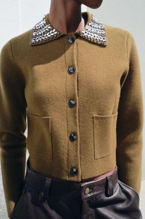 Zara Wełniany Sweter Damski Kardigan S Cyrkonie