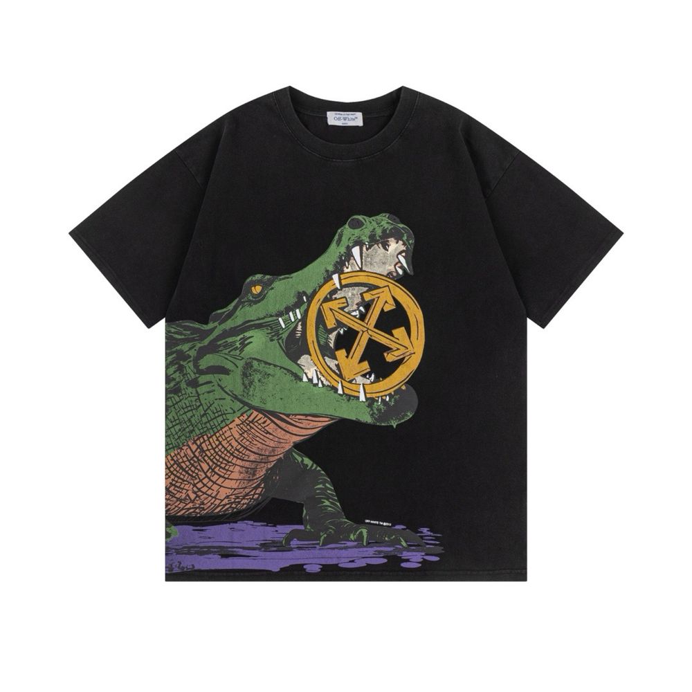 OFF-white с крокодилом футболка мужскпя оверсайз унисекс черная белая