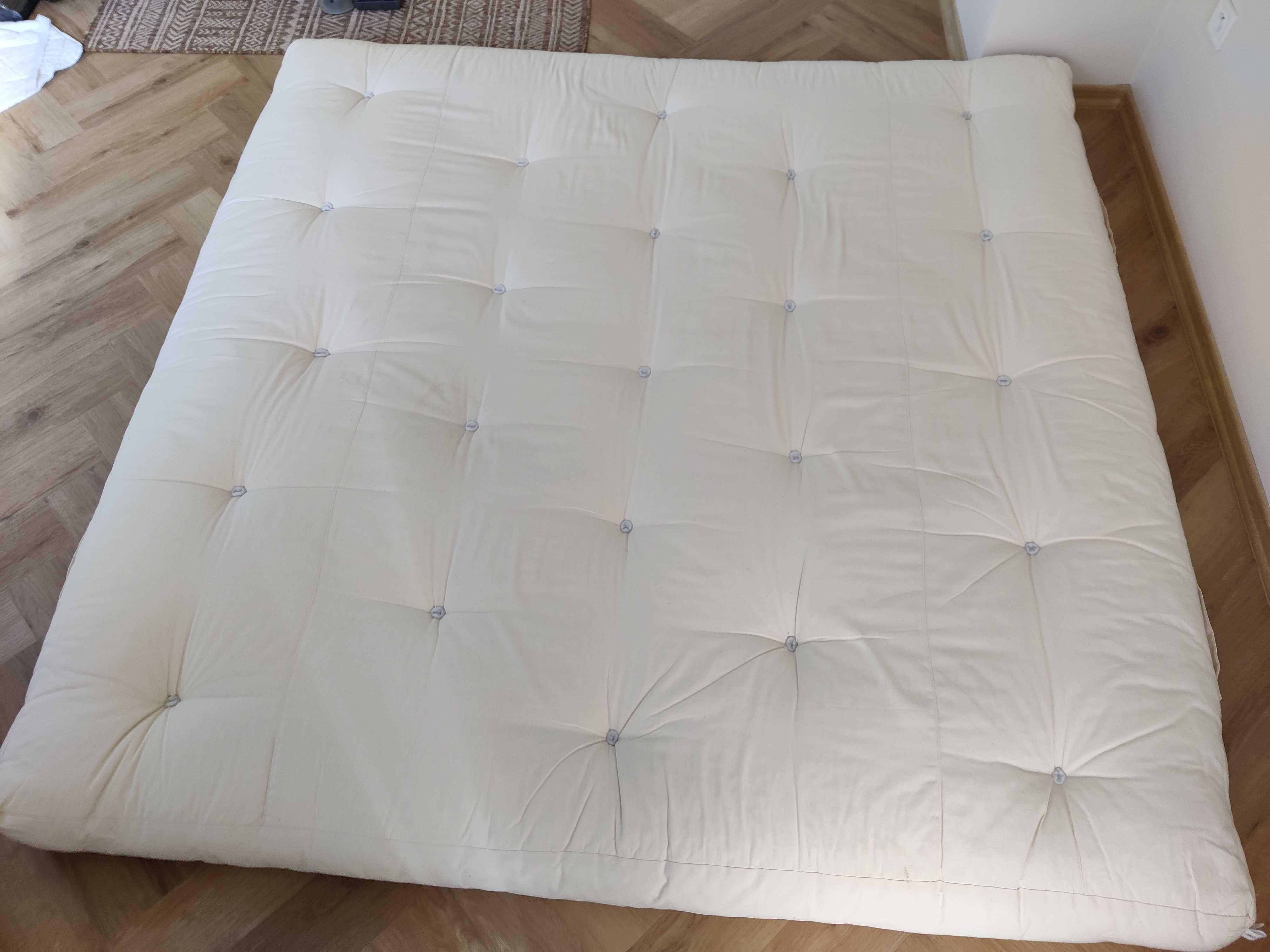 Materac Futon 100% bawełna 200x200cm jak nowy + 100% bawełniany topper