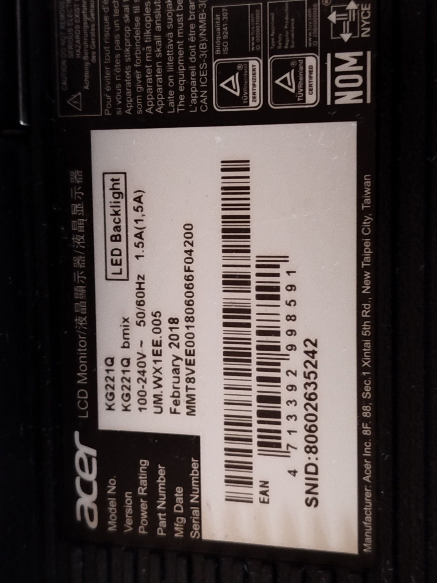 Monitor ACER 22" HDMI e VGA