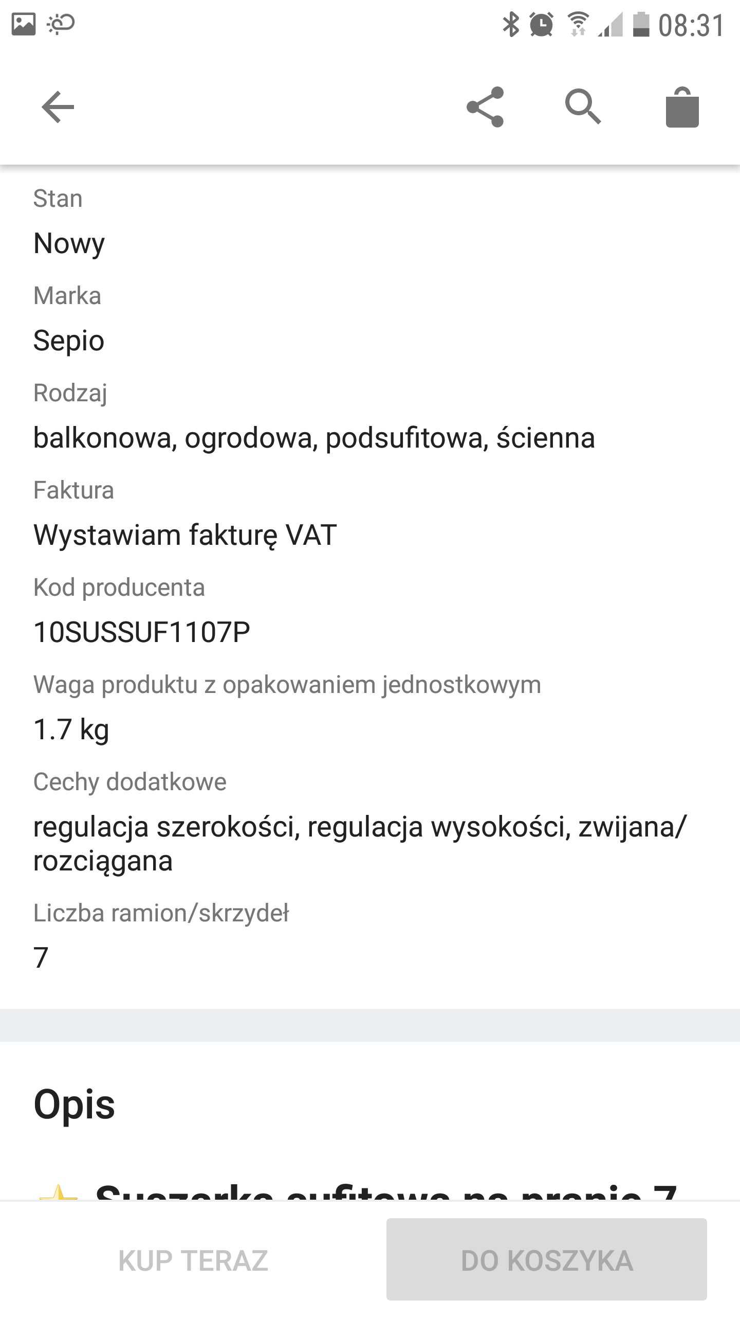 Suszarka na pranie sufitowa 110cm× 7prętów