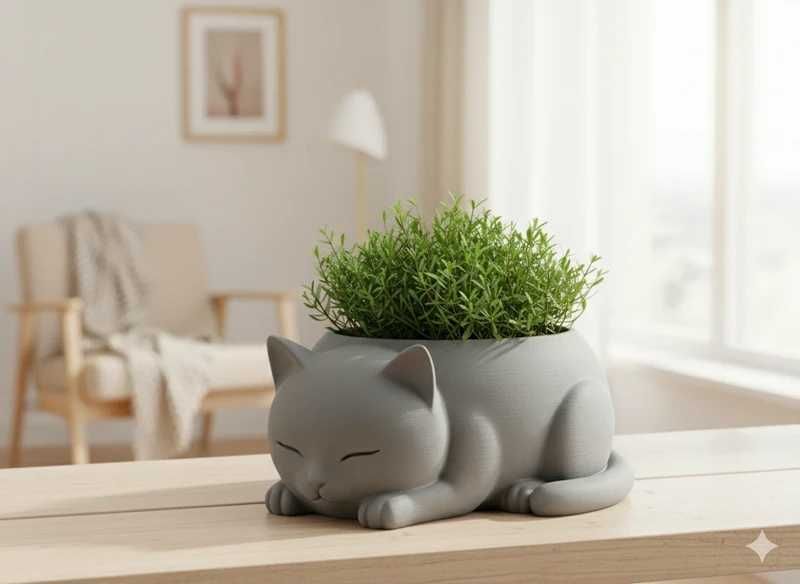 Urocza Doniczka Kotek - Idealna dla Miłośników Roślin i Zwierząt!