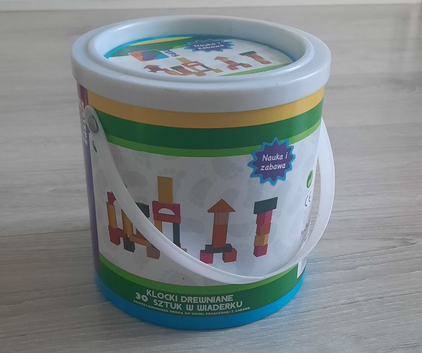 Klocki drewniane w wiaderku, 30szt.