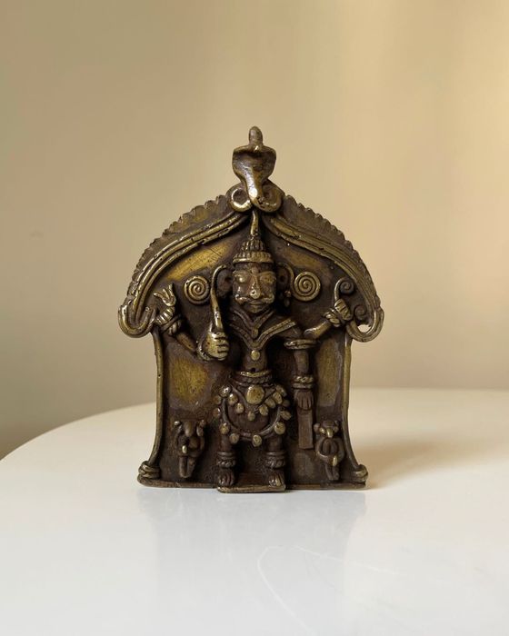 Veerabhadra 15cm Indie Mosiądz Vintage Plakieta