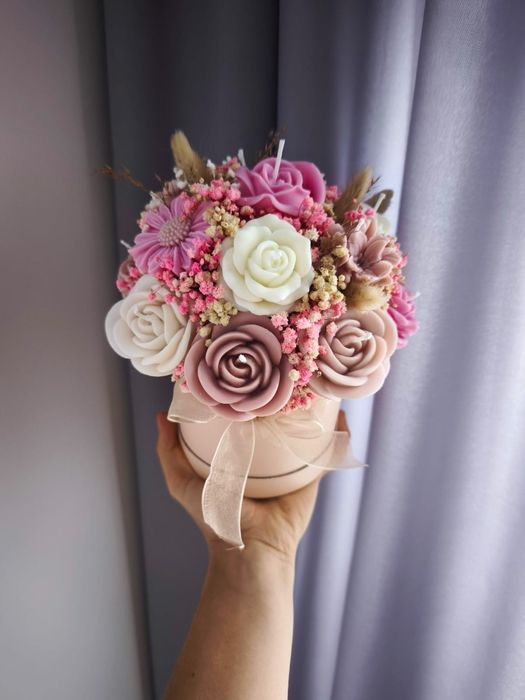 Flower boxy ze świec sojowych, bukiet świec, candle flower box