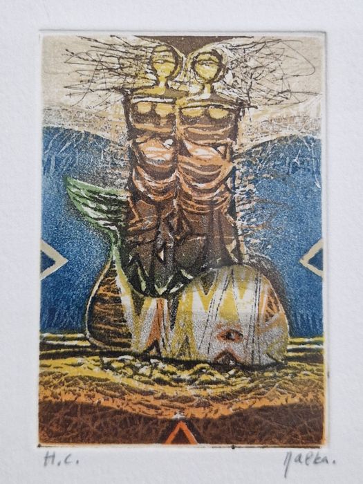 Obrazek grafika artystyczna autorstwa Moshé Malka, Paryż, sygnowana