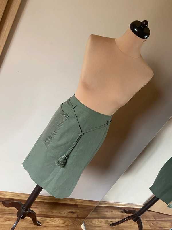 Len linien xl monnari spodnica midi trapez khaki oliwkowa 38 40