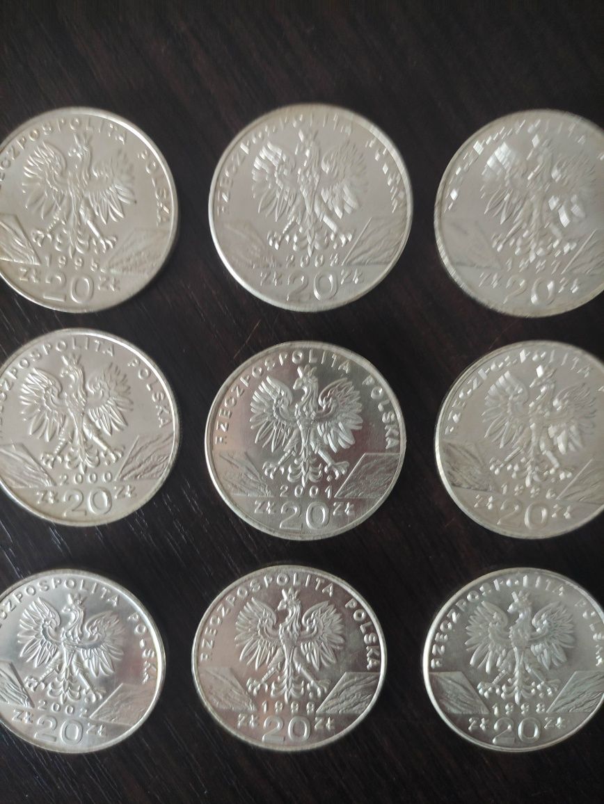 Monety kolekcjonerskie 20 zł zwierzęta 9 sztuk KOPIE.