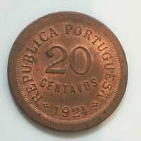 moeda 20 centavos 1924 - Bronze - RARA EM SOBERBA