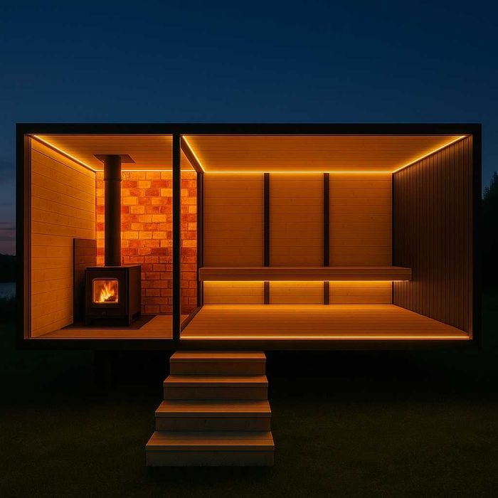 Mobilna sauna z jacuzzi piecem przyczepą schodki balia basen transport