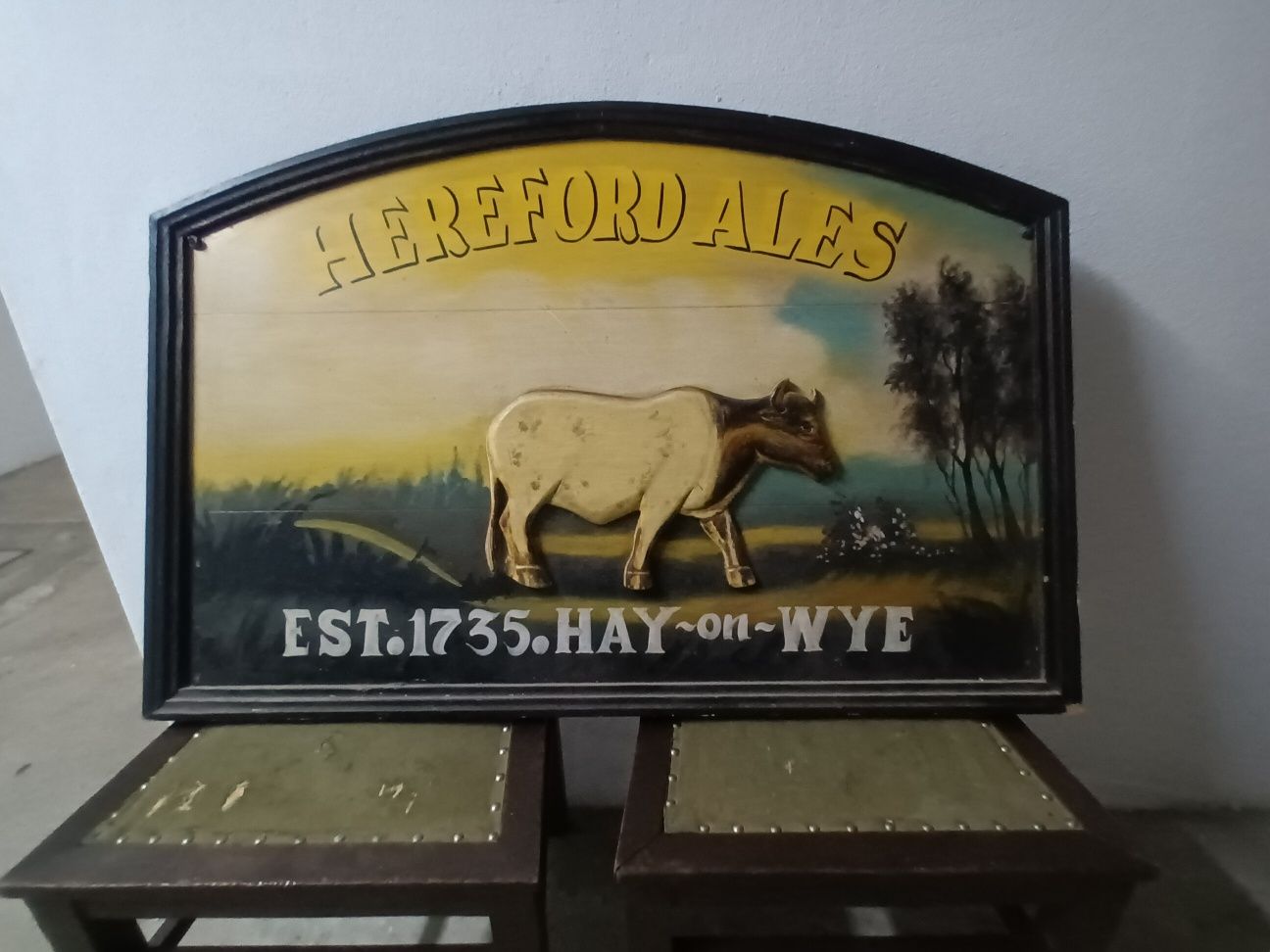 Quadro antigo publicitários de cervejaria 90cm comprimento