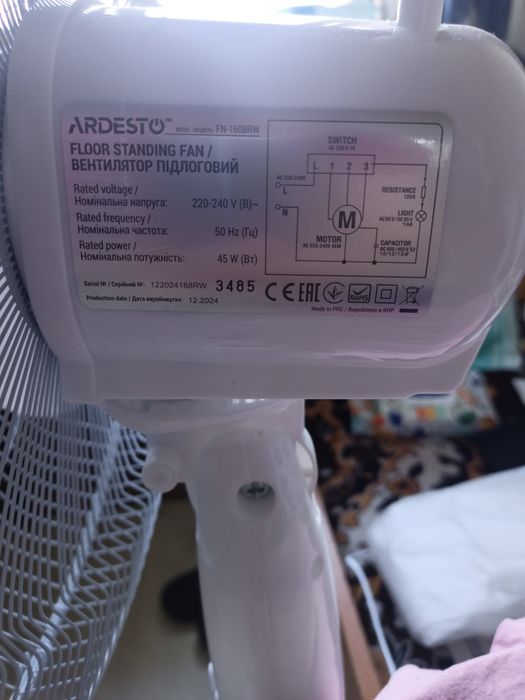 Вентилятор ardesto fn-1608rw