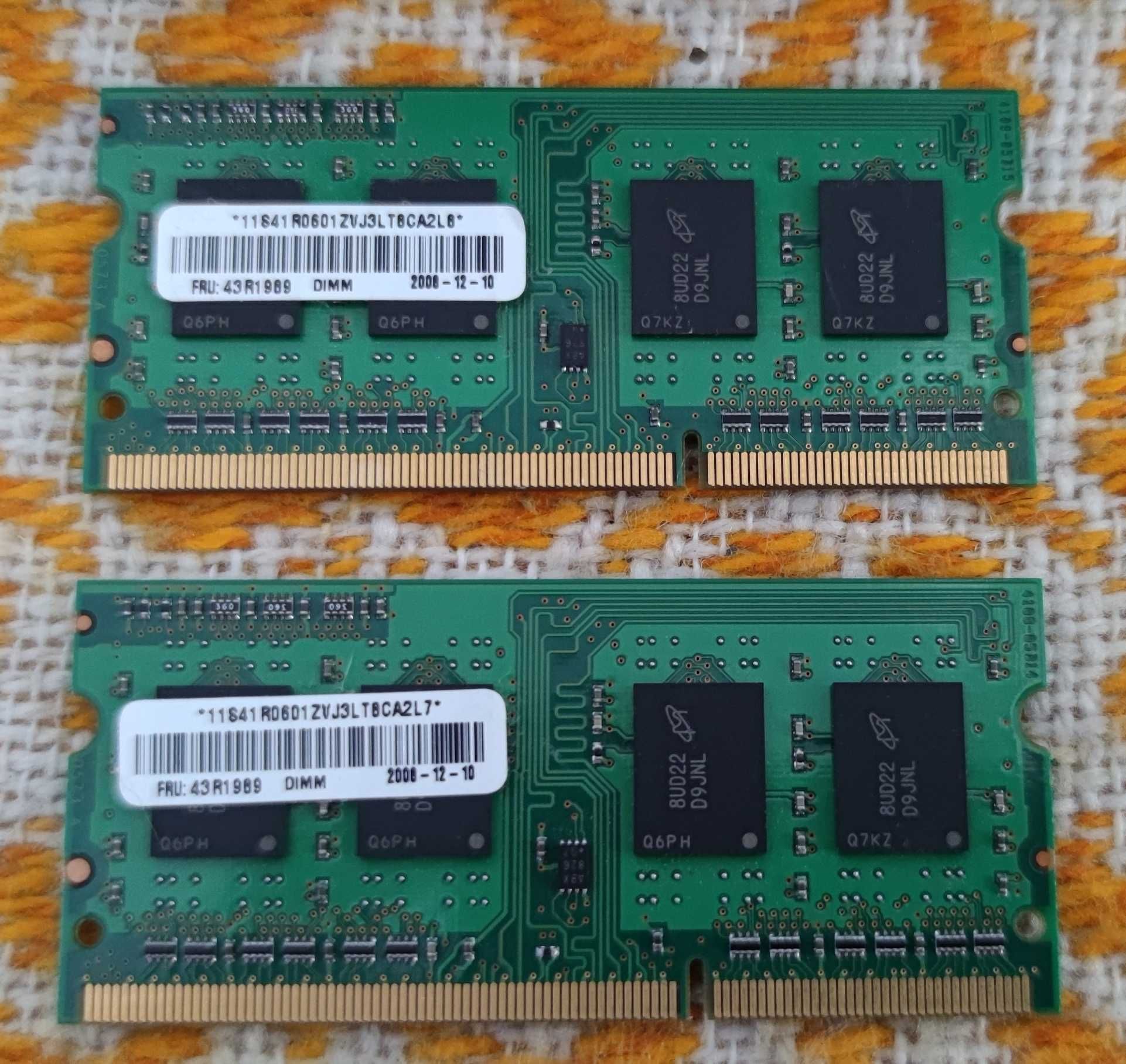 Pamięć RAM do laptopa 2 x 1GB PC3-8500S DDR3 Tanio Okazja!