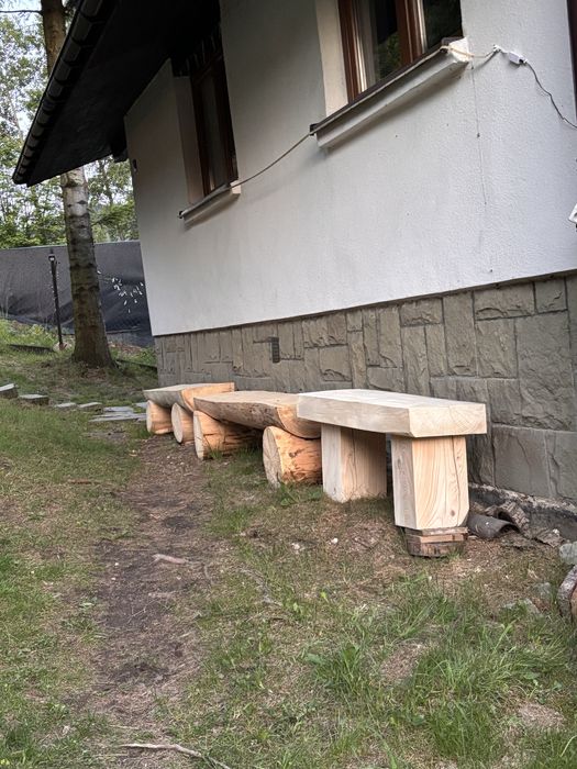 Ławka drewniana, ogniskowa, ogrodowa z bali bez oparcia 210cm