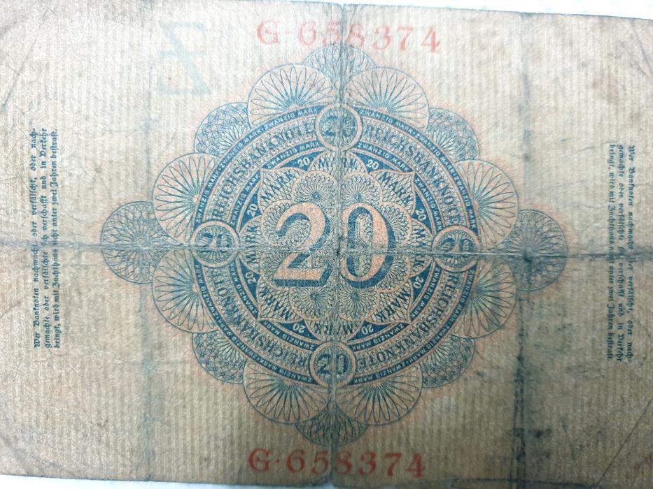 Antiga Reichsbanknote 20 zwanzig Mark de 1910