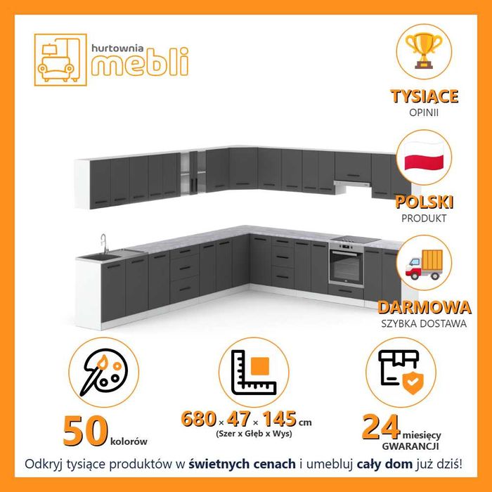 Kuchnia Modułowa Rossa 6.8m Zestaw Kuchenny Z Blatem Nowoczesny Duży
