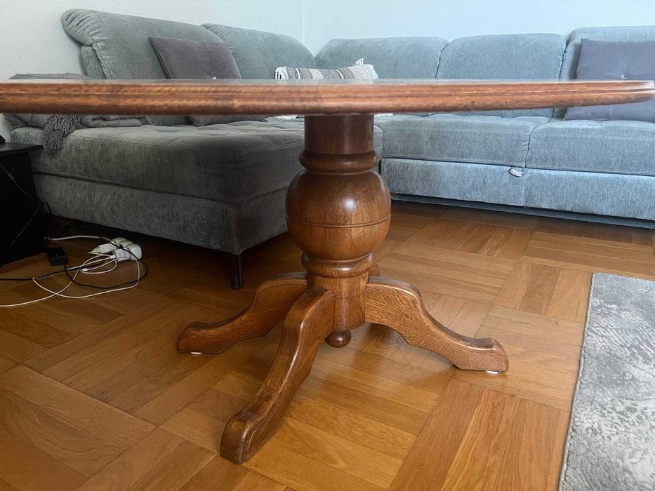 Meble dębowe swarzędz zestaw 5 elementów, ława, żyrandol, karnisz.