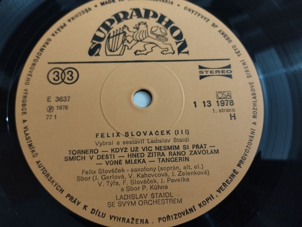 Płyta winylowa, Felix Slováček - III, czeski jazz, pop, saksofon