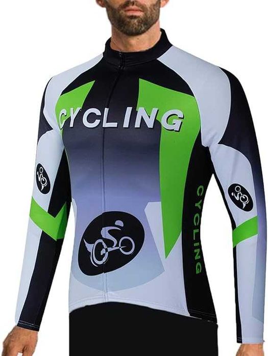 Strój rowerowy zimowy jesienny długi rękaw ocieplany z wkładką żelową