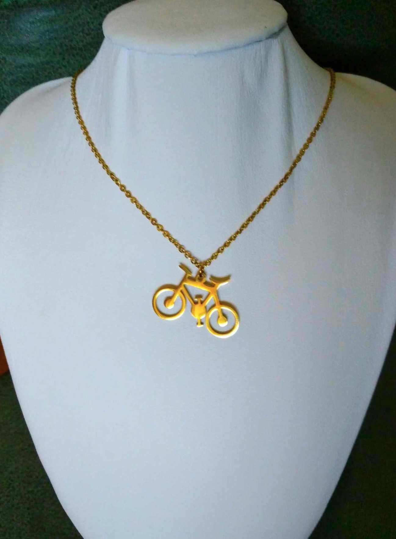 Colar Aço Dourado c/ Bicicleta NOVO