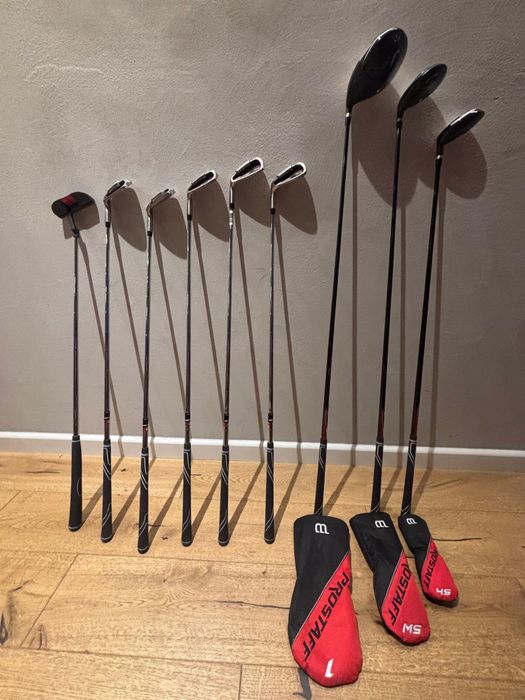 Kije do golfa, wózek, zestaw rekawice piłki