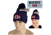 Czapka zimowa NORWAY 1963 norweska z pomponem jak napapijri GRANATOWA