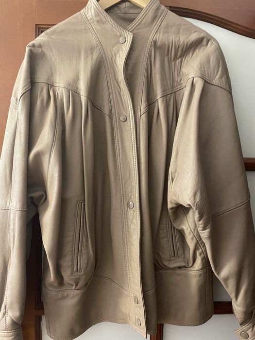 Beżowa kurtka oversize (M-L) z naturalnej skóry - vintage?