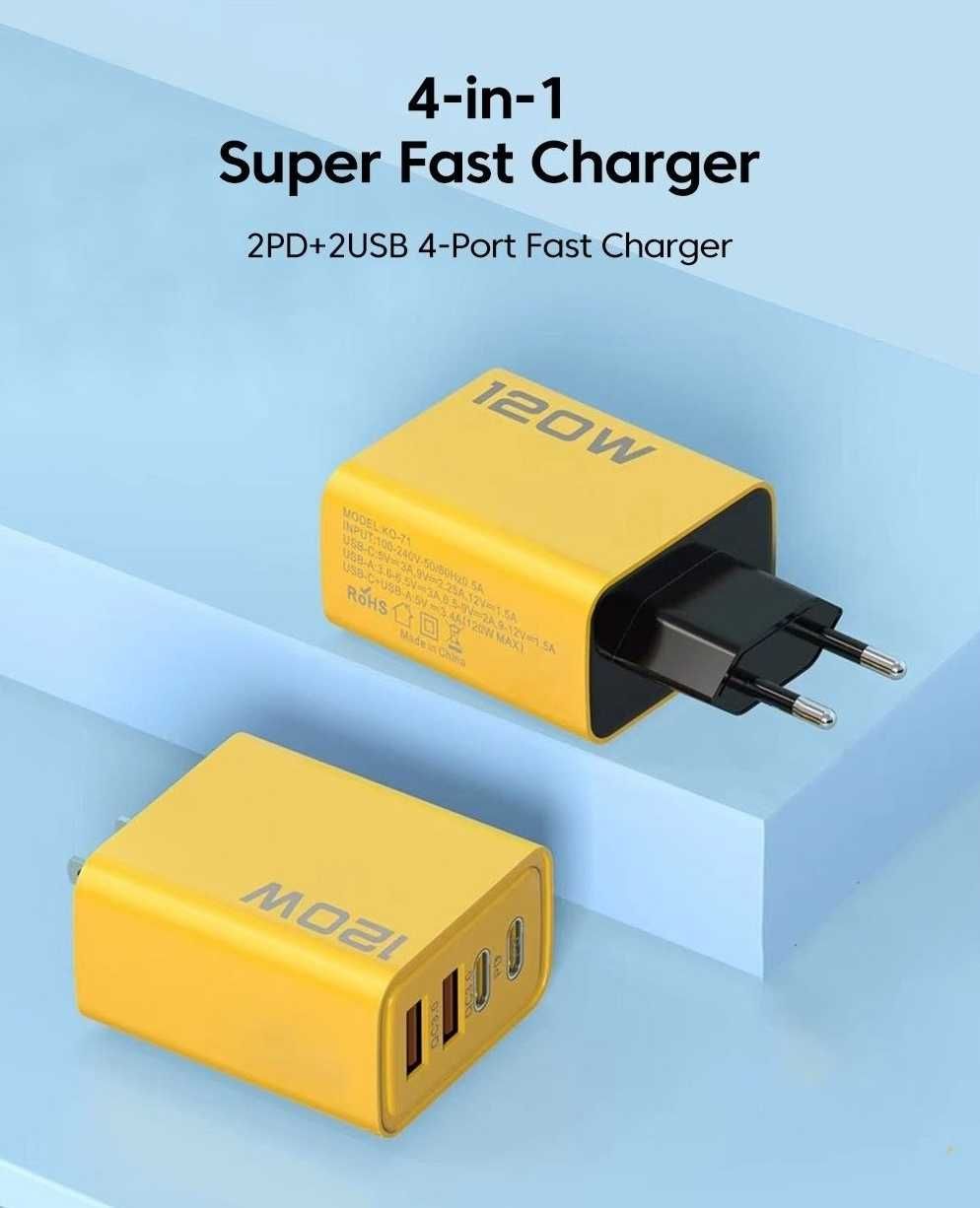 Зарядное устройство 120W, Quick Charge 4 USB, быстра зарядка 2PD