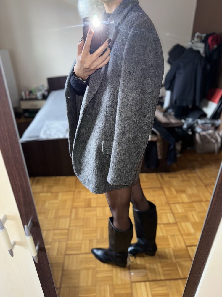 H&M oversize marynarka krój prosty z włosiem Xs
