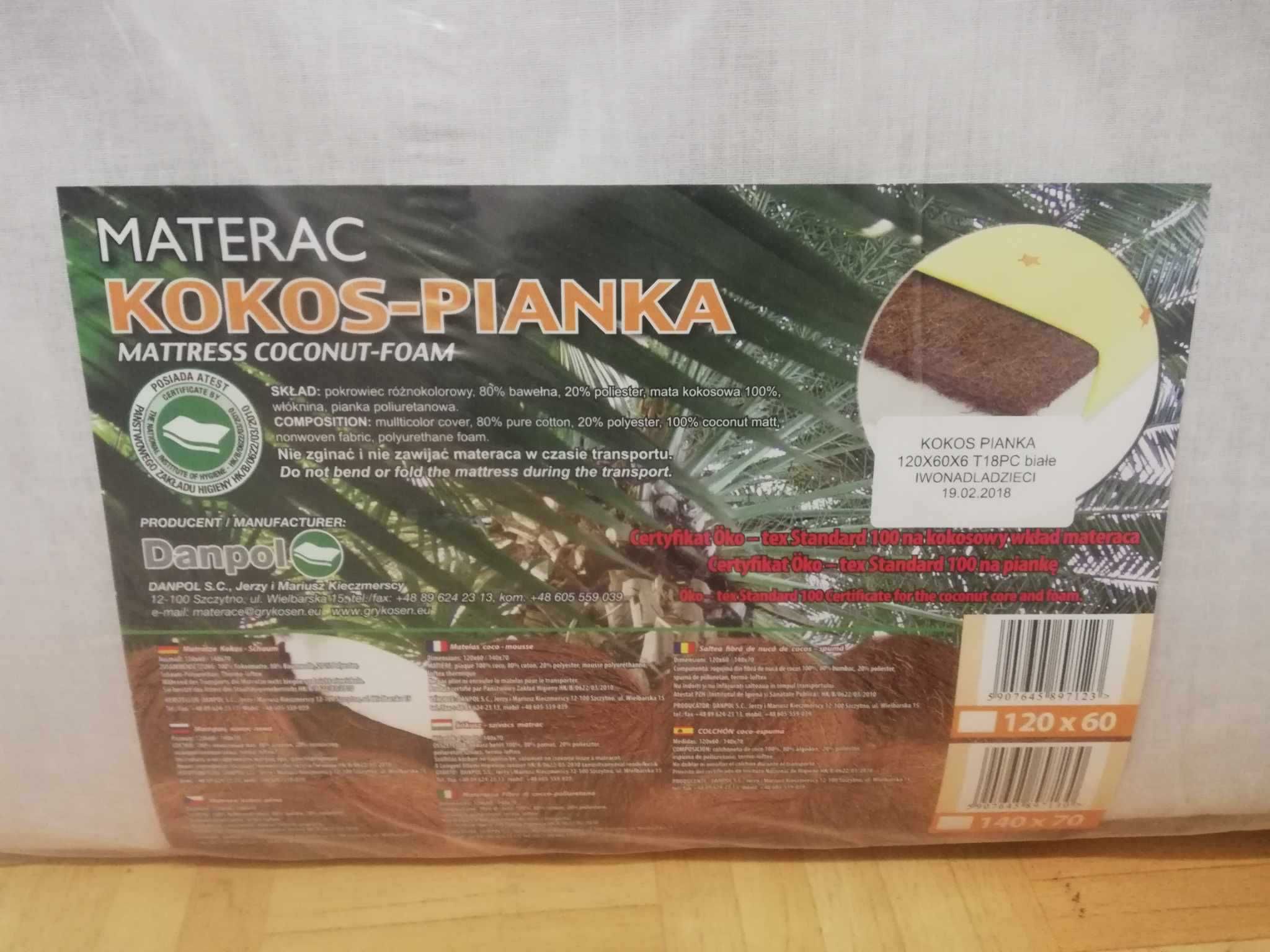 materac  do łóżeczka 140/70 kokos pianka