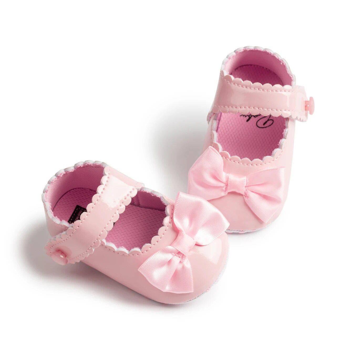 Buciki różowe z kokardą niechodki niemowlęce 0-6 miesięcy 10,5 cm