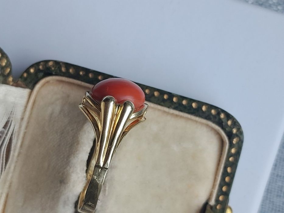 R.16 Retro Pierścionek 3.83g Koral nat. Złoto 585 WYCENA