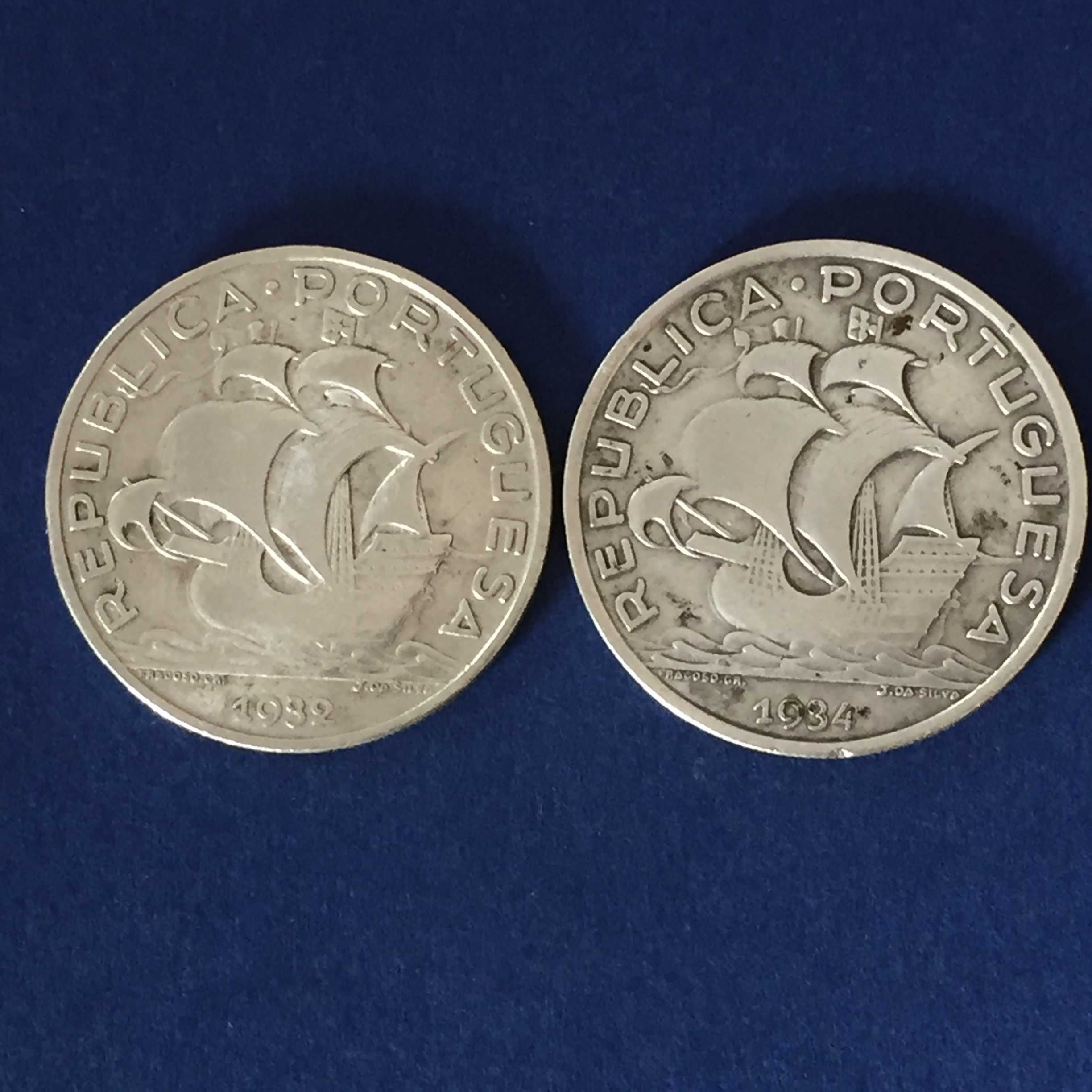 Lote 2 moedas 10 escudos 1932 e 1934 - prata