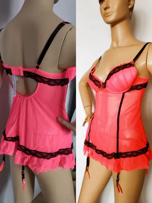 Komplet zestaw koszulka nocna pas do pończoch majtki M/L