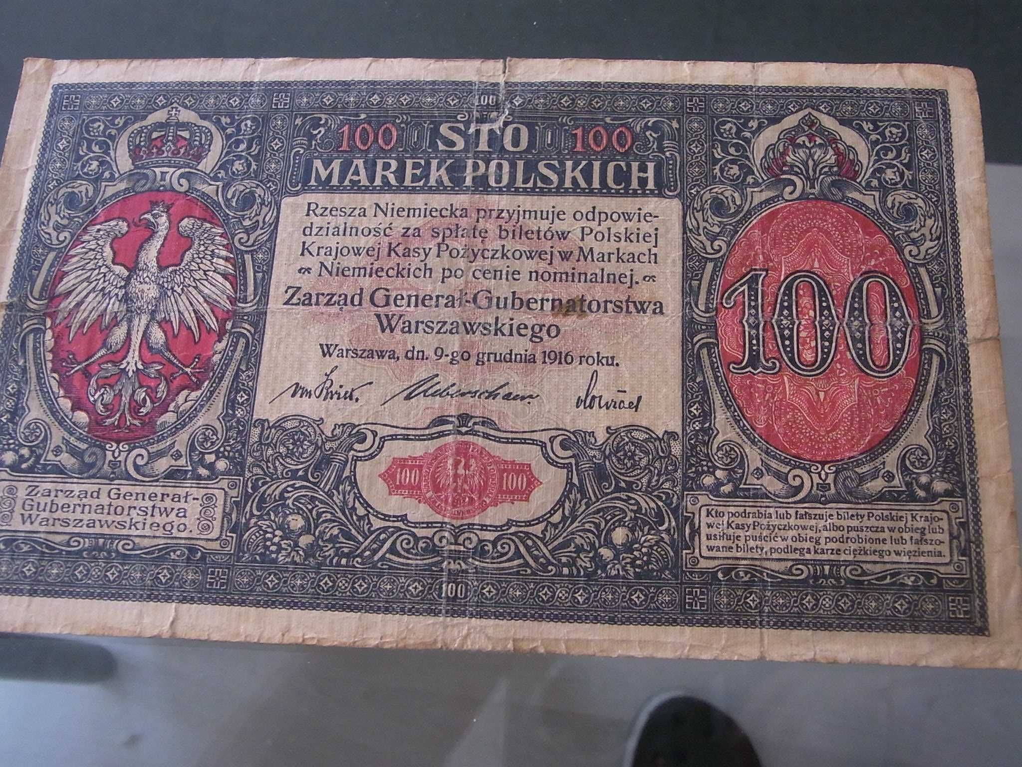 Trzy banknoty -10,50,100 Marki Polskie